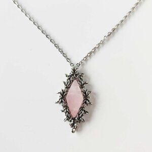 Vintage antique rose quartz and silver chainmail necklace ✦ fairy style ✦